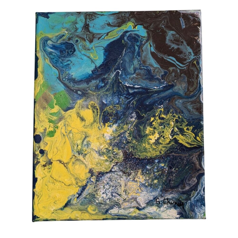 Abstract Acrylic Pour Painting On Canvas